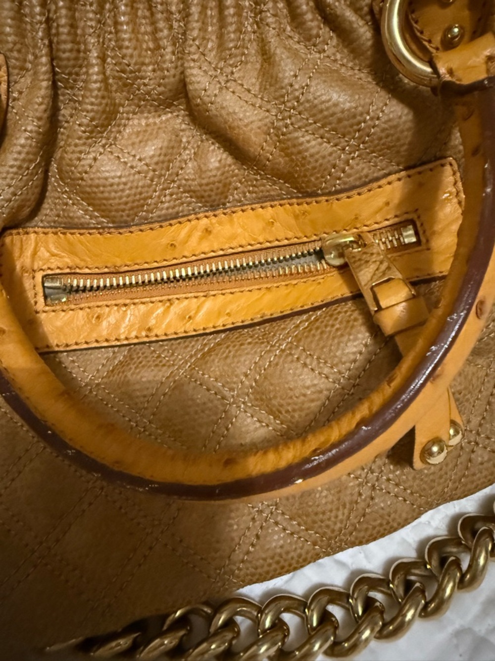 Marc Jacobs Quilted Shoulder Bag in Mustard and Tan with Gold Hardware